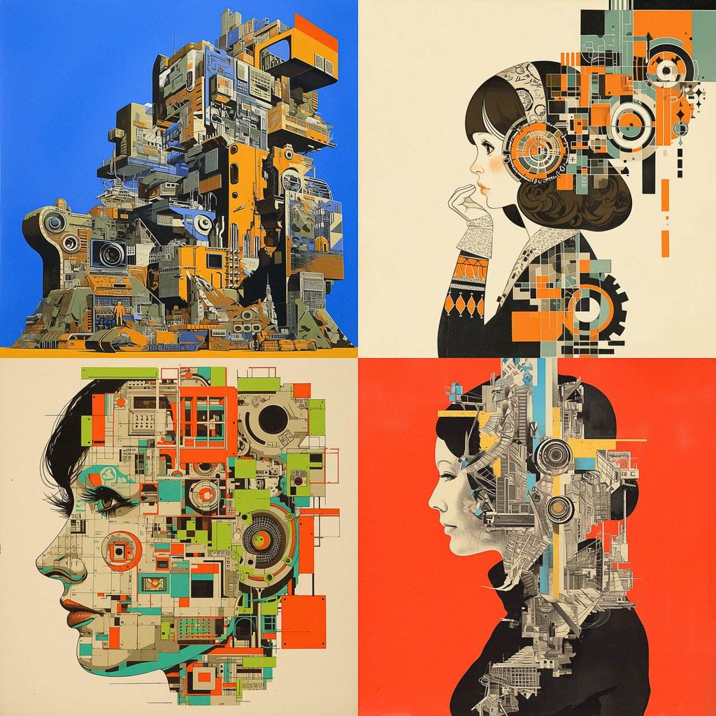 Eduardo Paolozzi style, Midjourney Niji 6, render 1 of 4