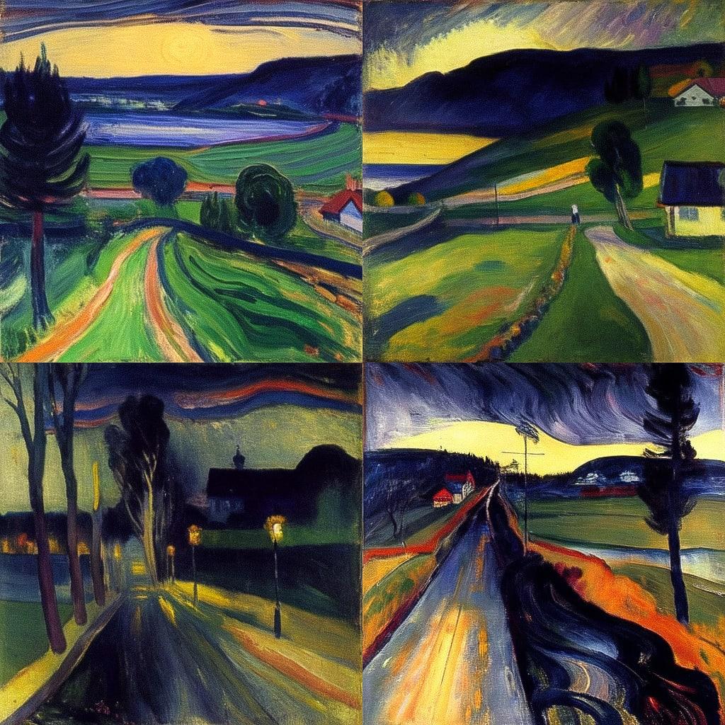Edvard Munch style, Midjourney Niji 4, render 1 of 4