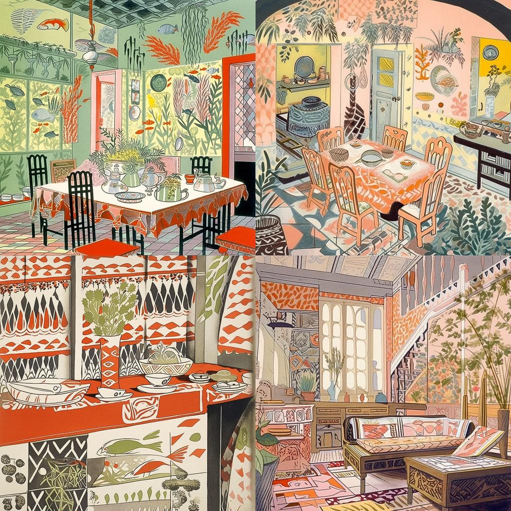 Edward Bawden style, Midjourney Niji 5, render 1 of 4