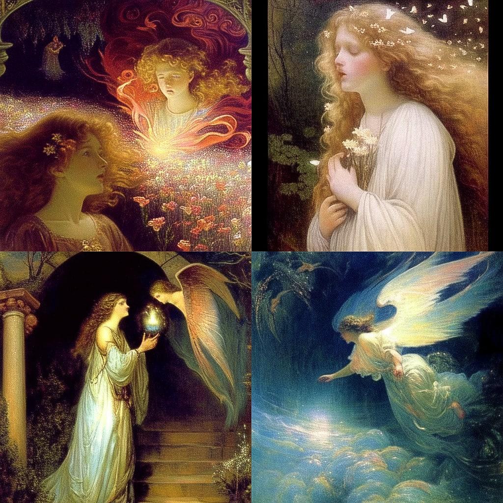 Edward Robert Hughes style, Midjourney Niji 4, render 1 of 4