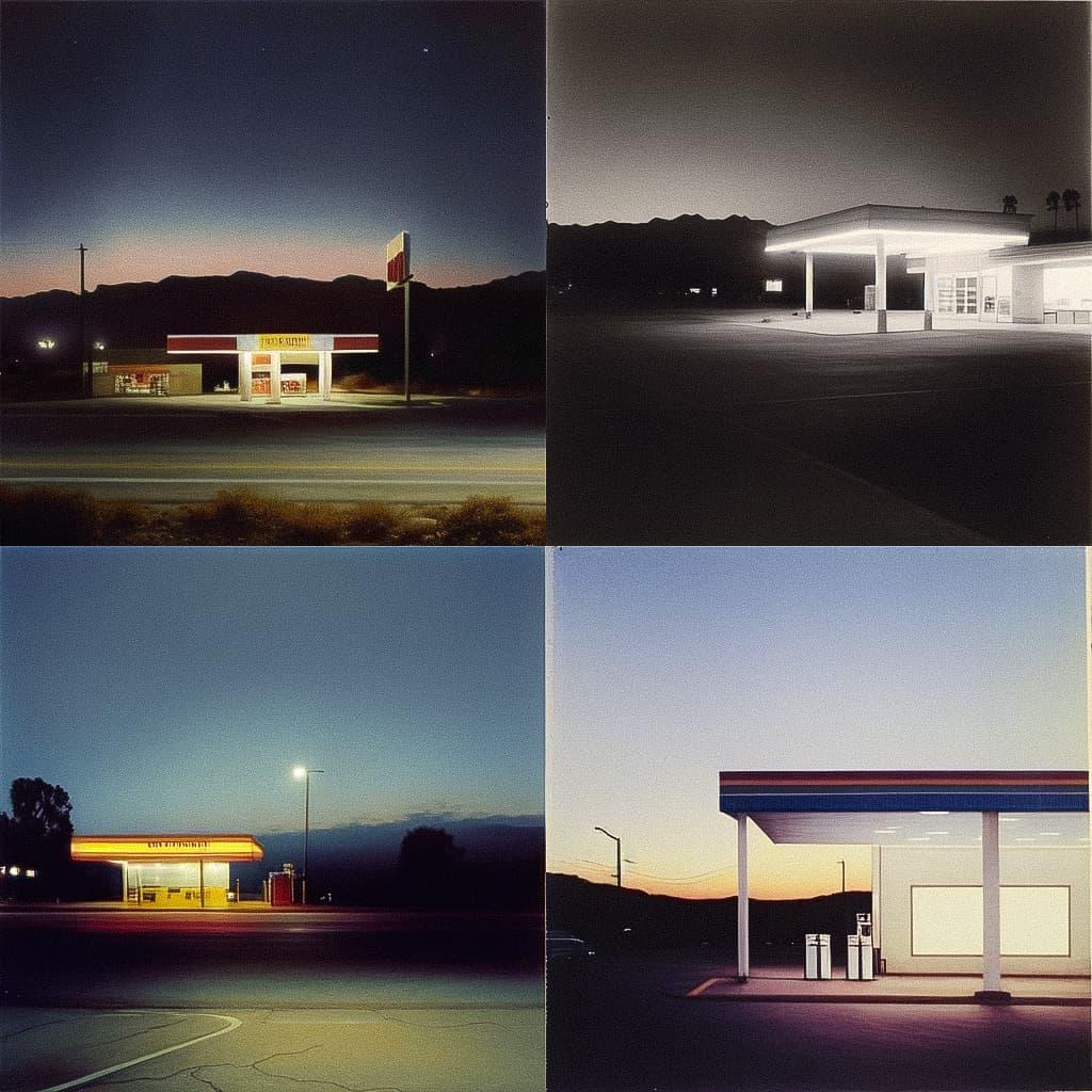 Edward Ruscha style, Midjourney Niji 5, render 1 of 4