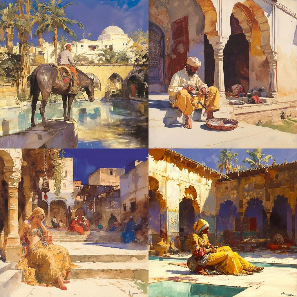 Edwin Lord Weeks style, Midjourney Niji 6, render 1 of 4