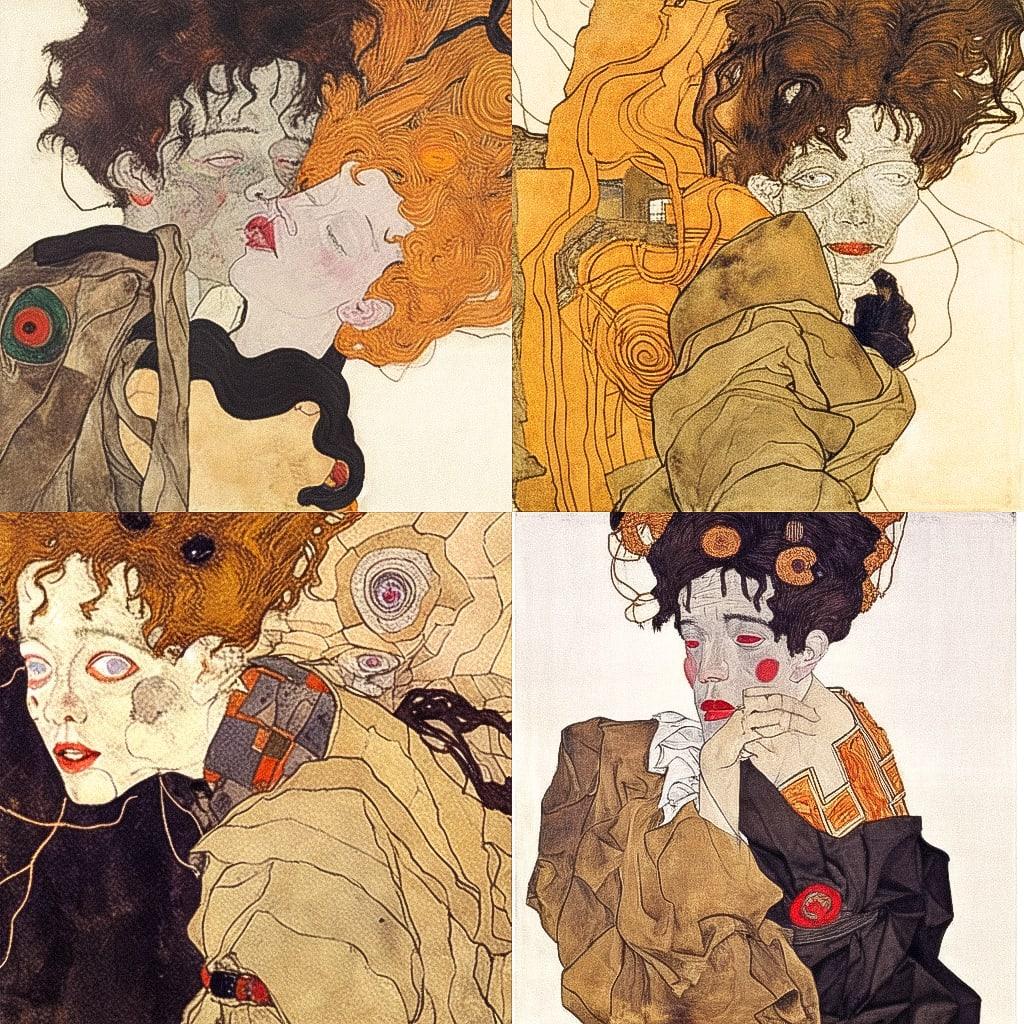 Egon Schiele style, Midjourney Niji 4, render 1 of 4