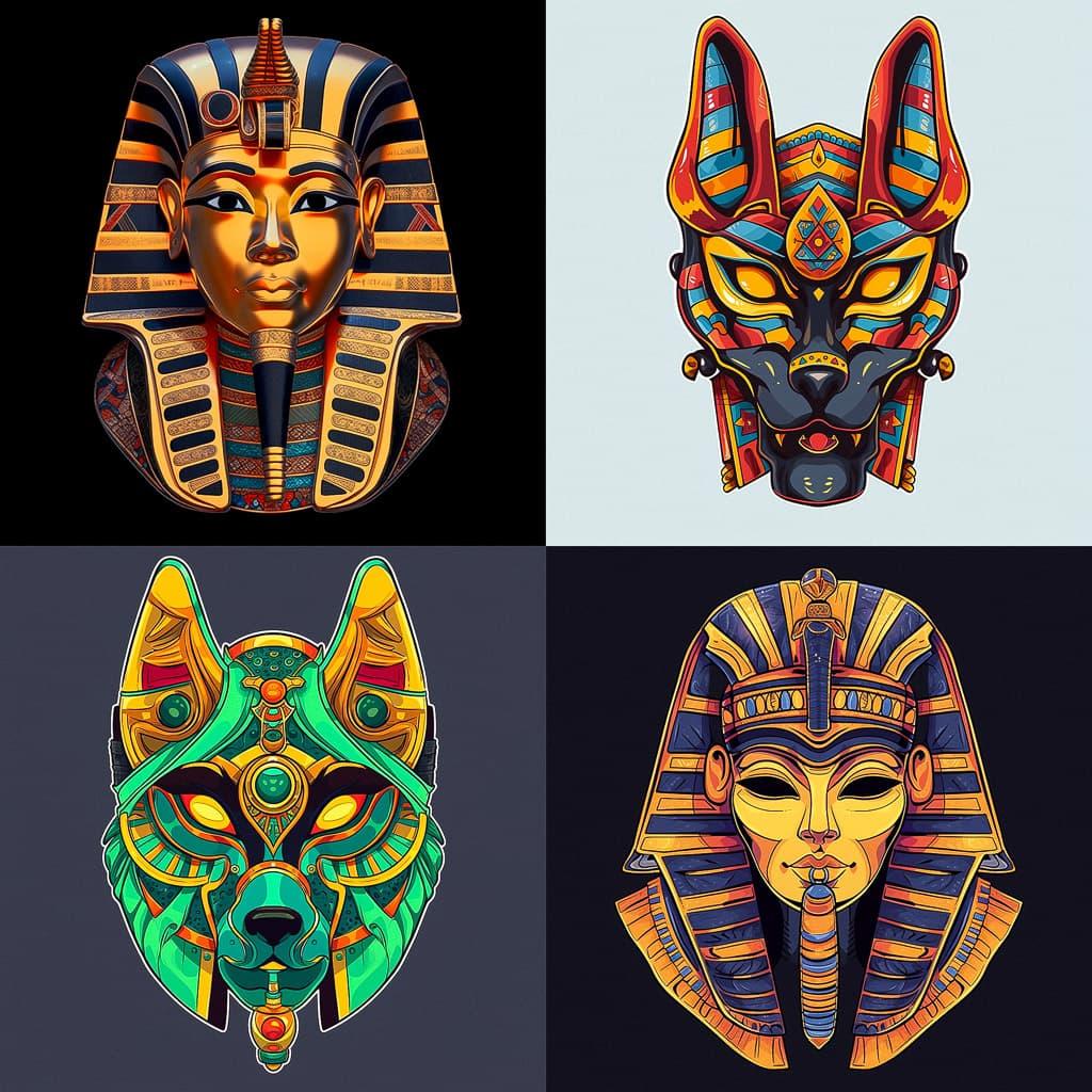 Egyptian funeral mask style, Midjourney Niji 5, render 1 of 4