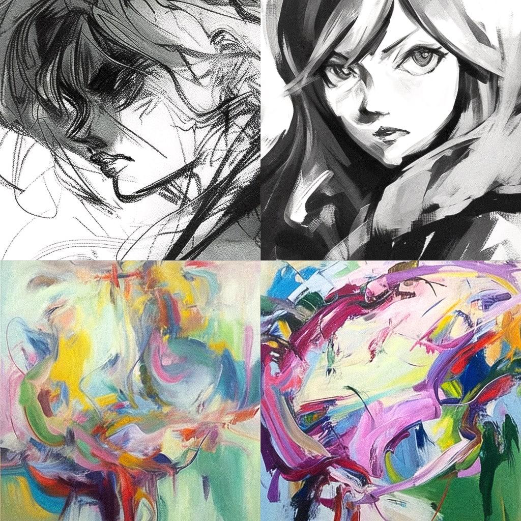 Elaine de Kooning style, Midjourney Niji 4, render 1 of 4