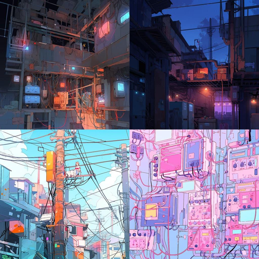 Electrical layout style, Midjourney Niji 5, render 1 of 4