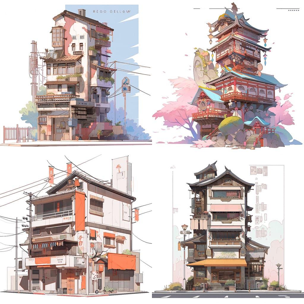 Elevation drawing style, Midjourney Niji 5, render 1 of 4