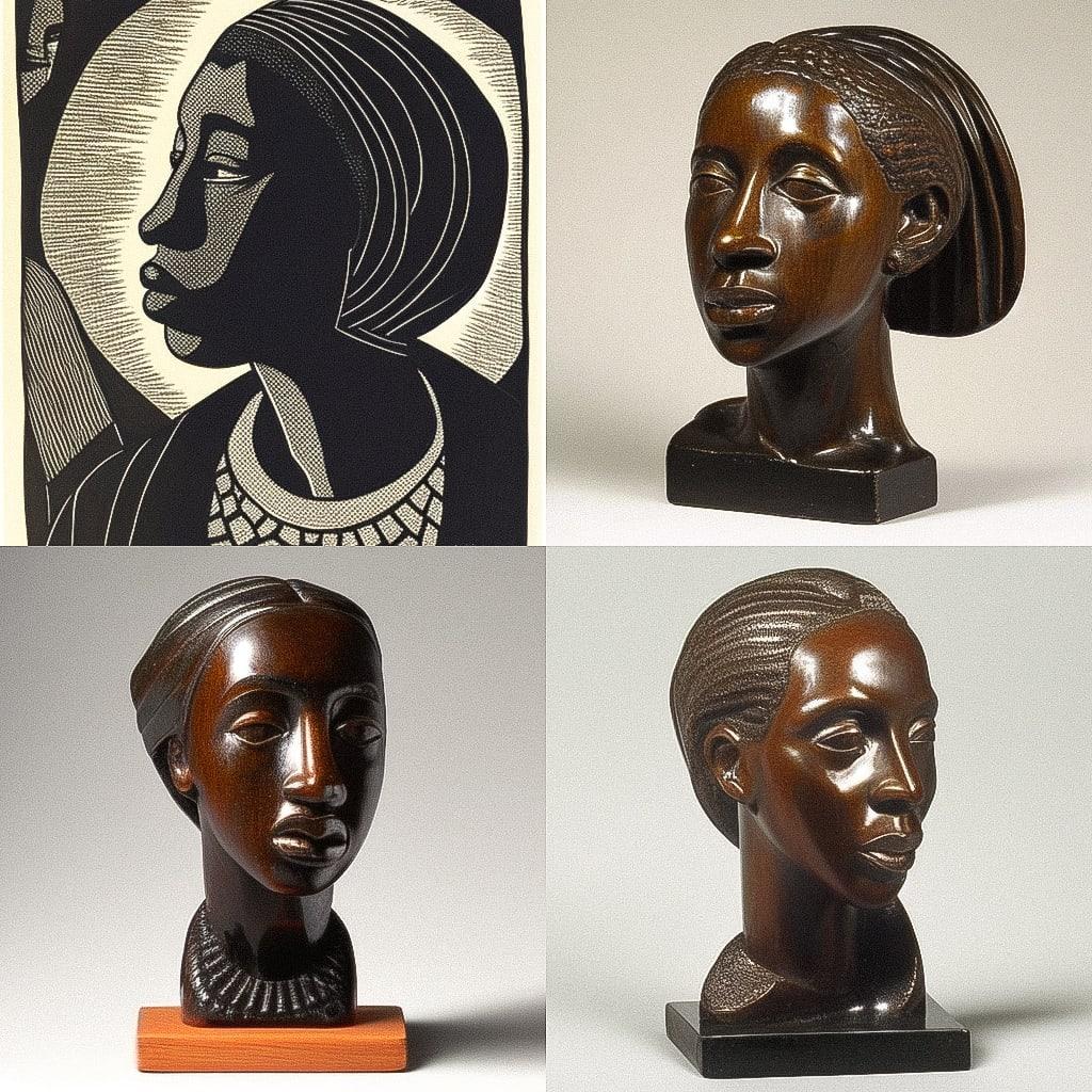 Elizabeth Catlett style, Midjourney Niji 4, render 1 of 4