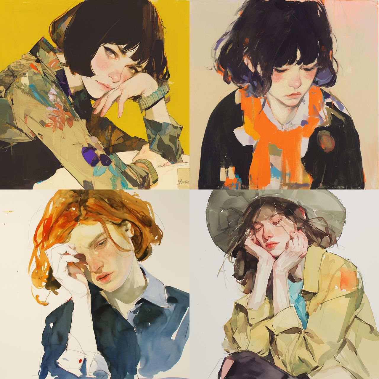 Elizabeth Peyton style, Midjourney Niji 6, render 1 of 4