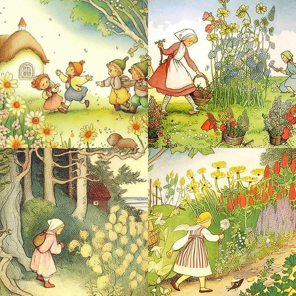 Elsa Beskow style, Midjourney Niji 4, render 1 of 4