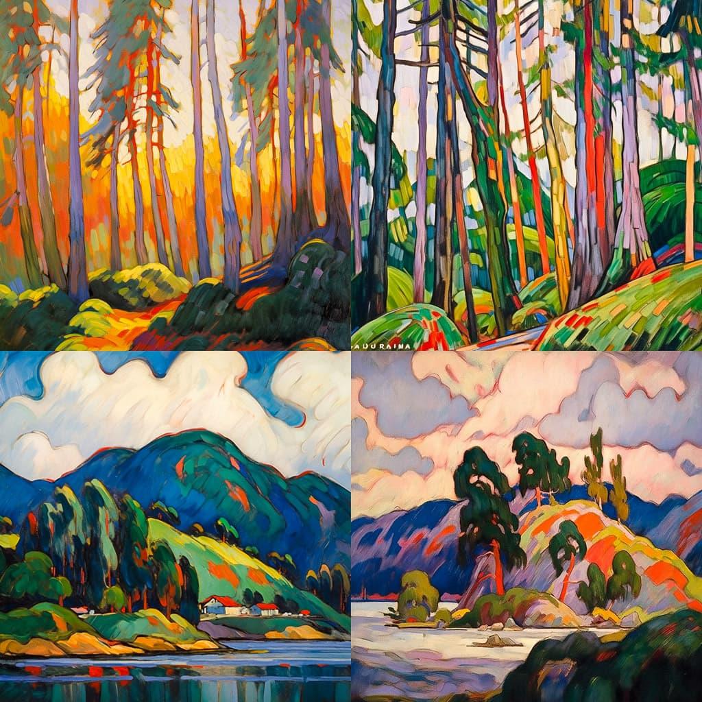 Emily Carr style, Midjourney Niji 5, render 1 of 4