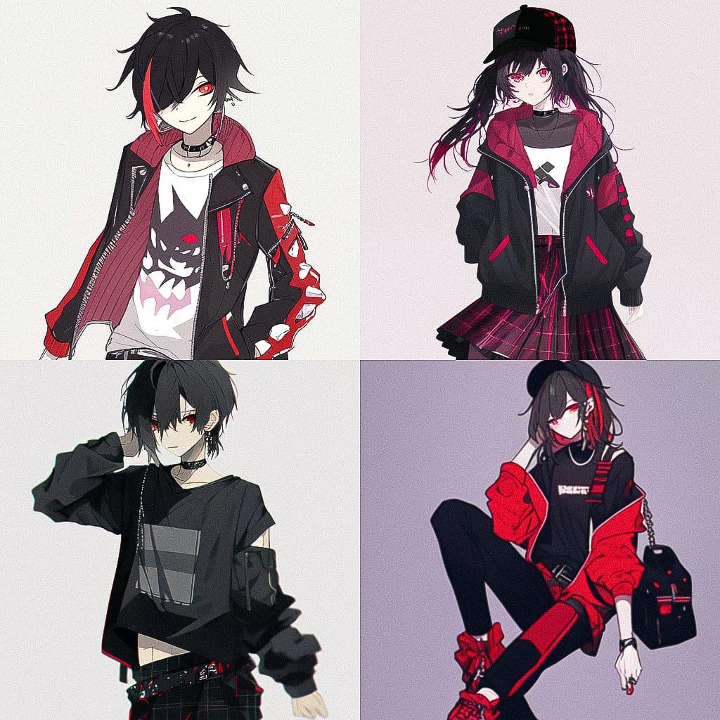 Emo fashion style, Midjourney Niji 4, render 1 of 4