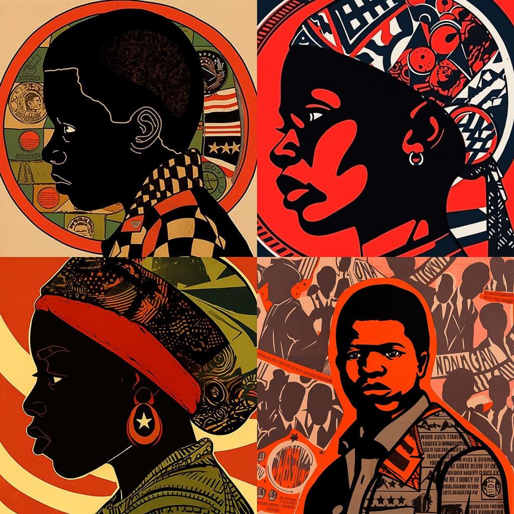Emory Douglas style, Midjourney Niji 5, render 1 of 4