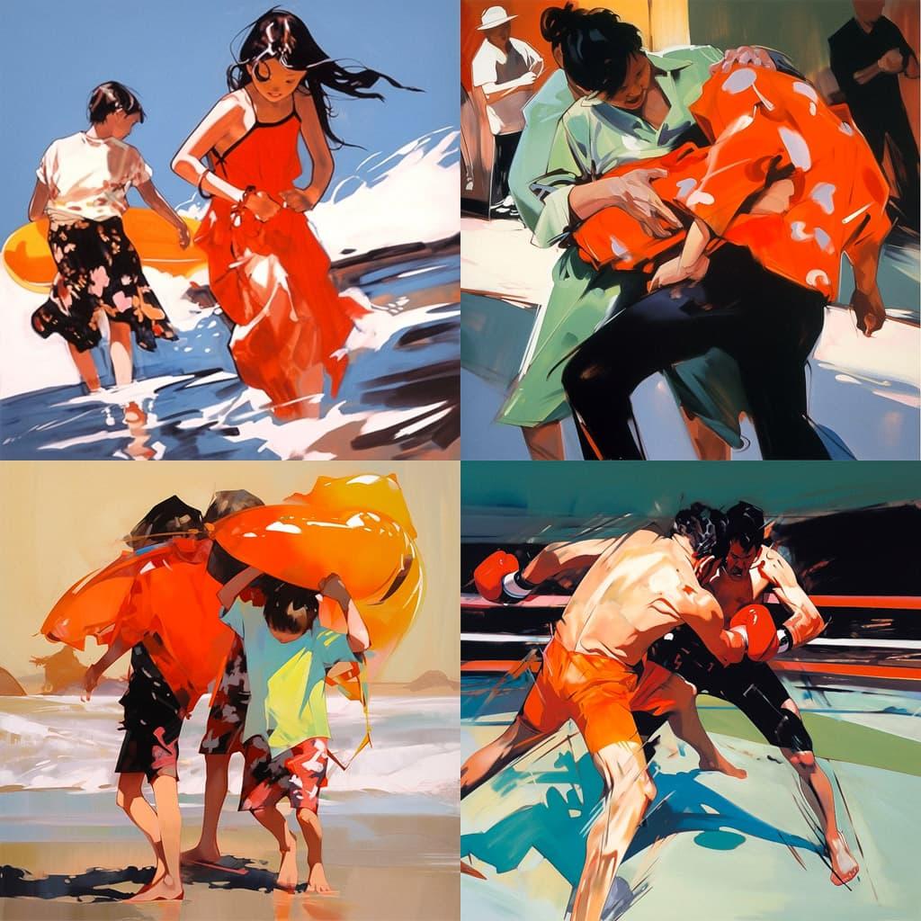 Eric Fischl style, Midjourney Niji 5, render 1 of 4