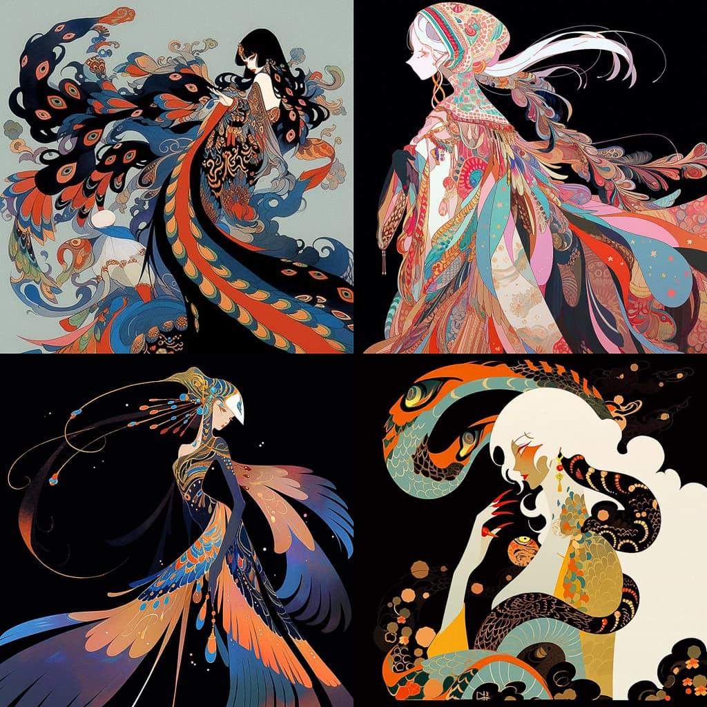 Erte style, Midjourney Niji 5, render 1 of 4