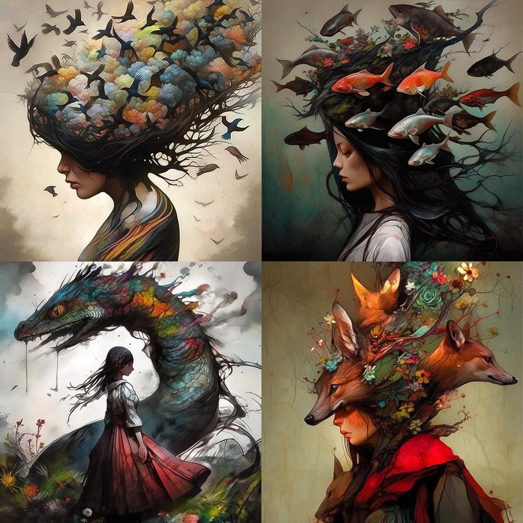 Esao Andrews style, Midjourney Niji 5, render 1 of 4