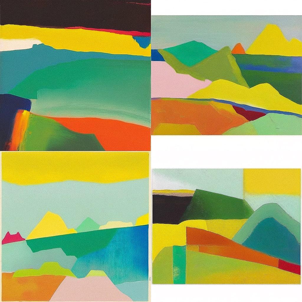 Etel Adnan style, Midjourney Niji 4, render 1 of 4