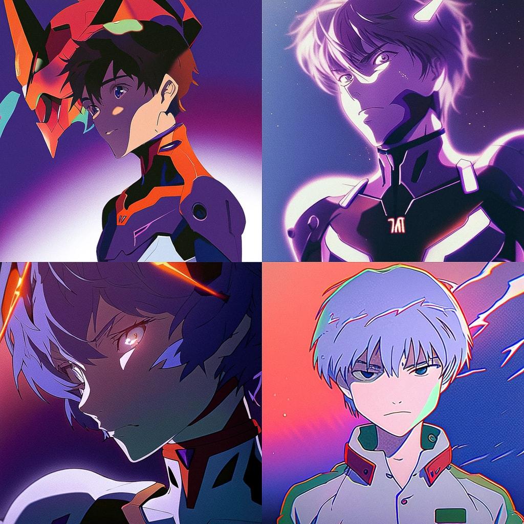 Evangelion style, Midjourney Niji 4, render 1 of 4