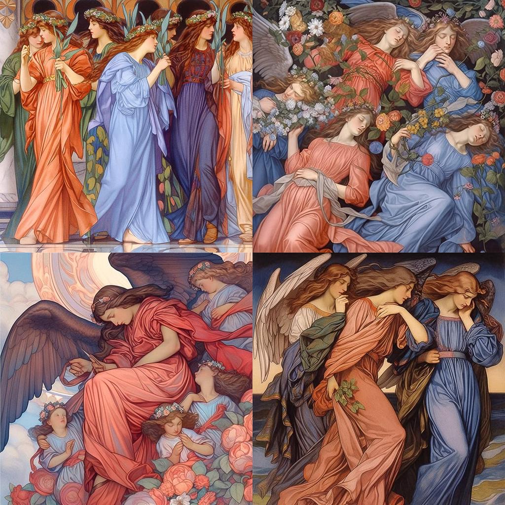 Evelyn De Morgan style, Midjourney Niji 5, render 1 of 4