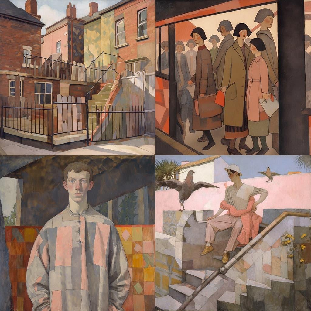 Evelyn Dunbar style, Midjourney Niji 5, render 1 of 4