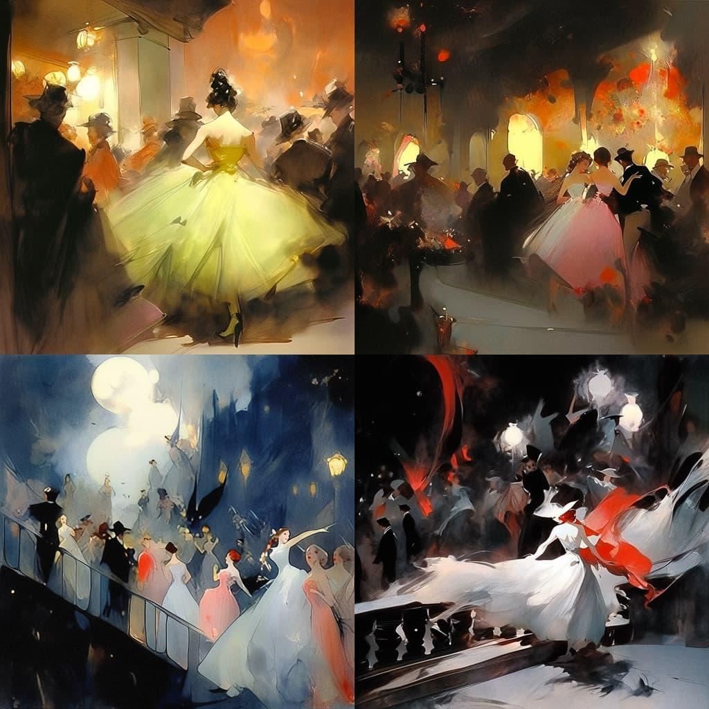Everett Shinn style, Midjourney Niji 5, render 1 of 4