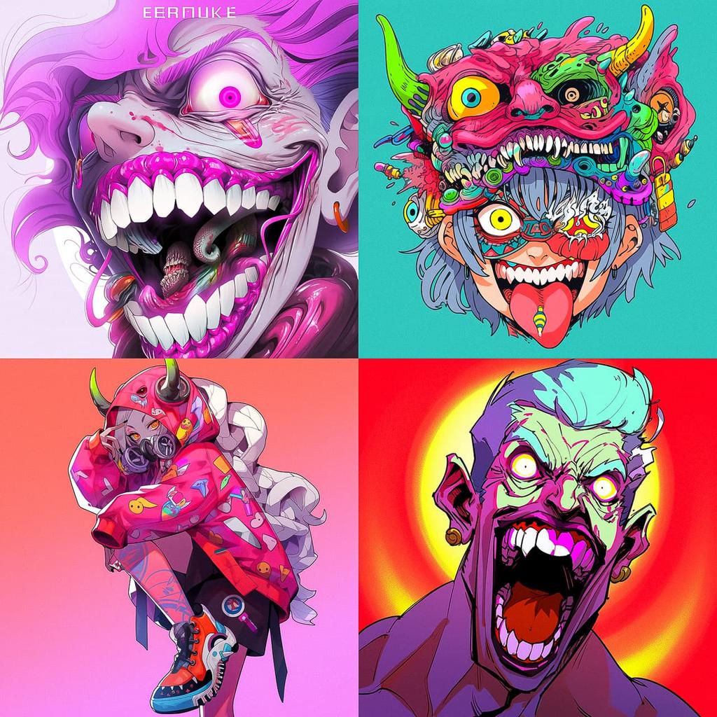 Extreme caricature style, Midjourney Niji 5, render 1 of 4