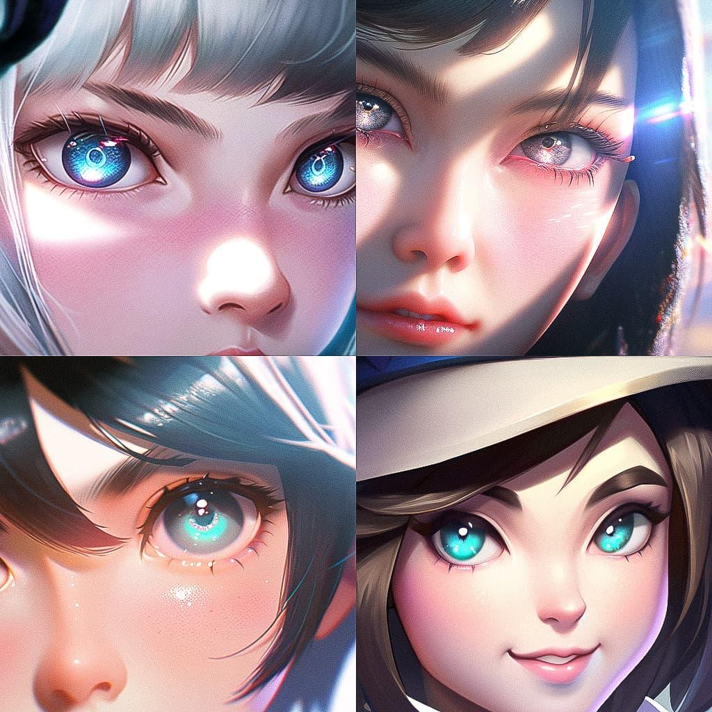 Extreme close-up portrait style, Midjourney Niji 5, render 1 of 4