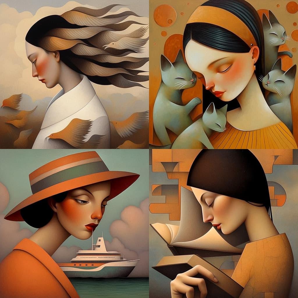 Fabio Hurtado style, Midjourney Niji 5, render 1 of 4