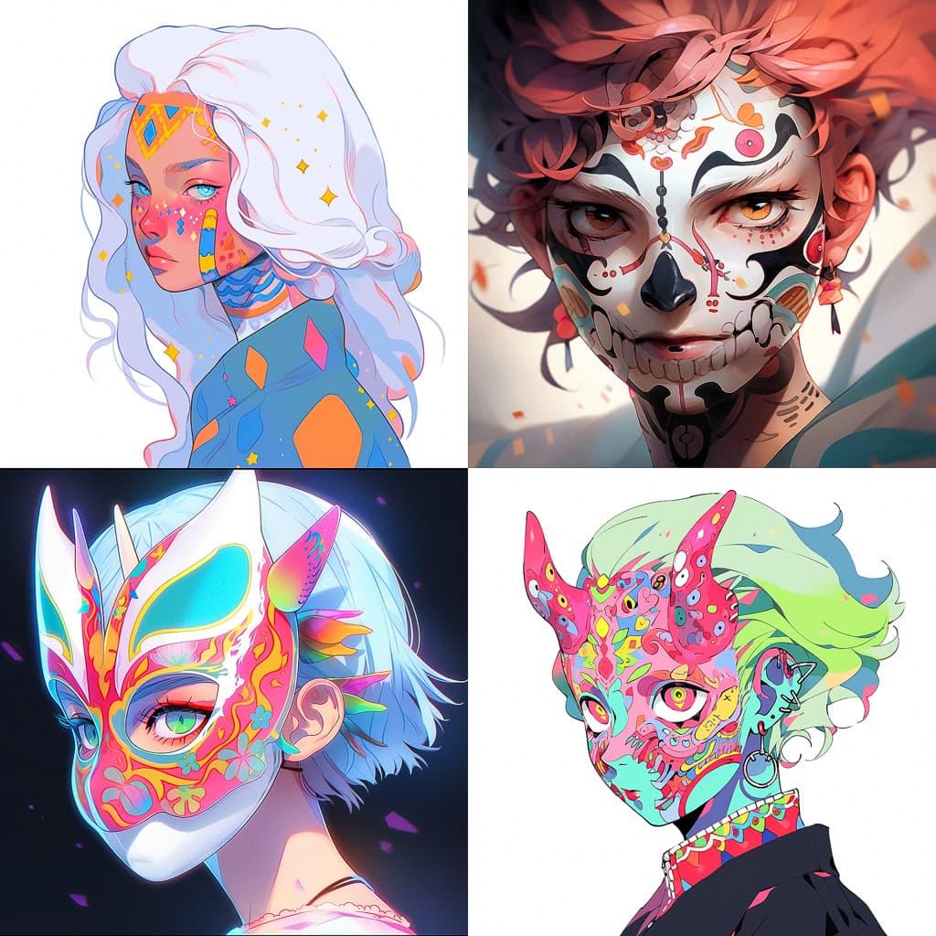 Facepaint style, Midjourney Niji 5, render 1 of 4