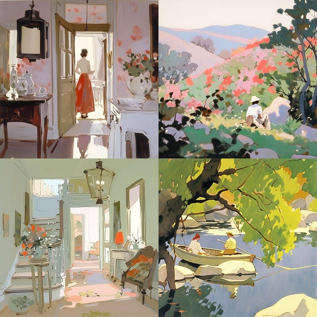 Fairfield Porter style, Midjourney Niji 5, render 1 of 4