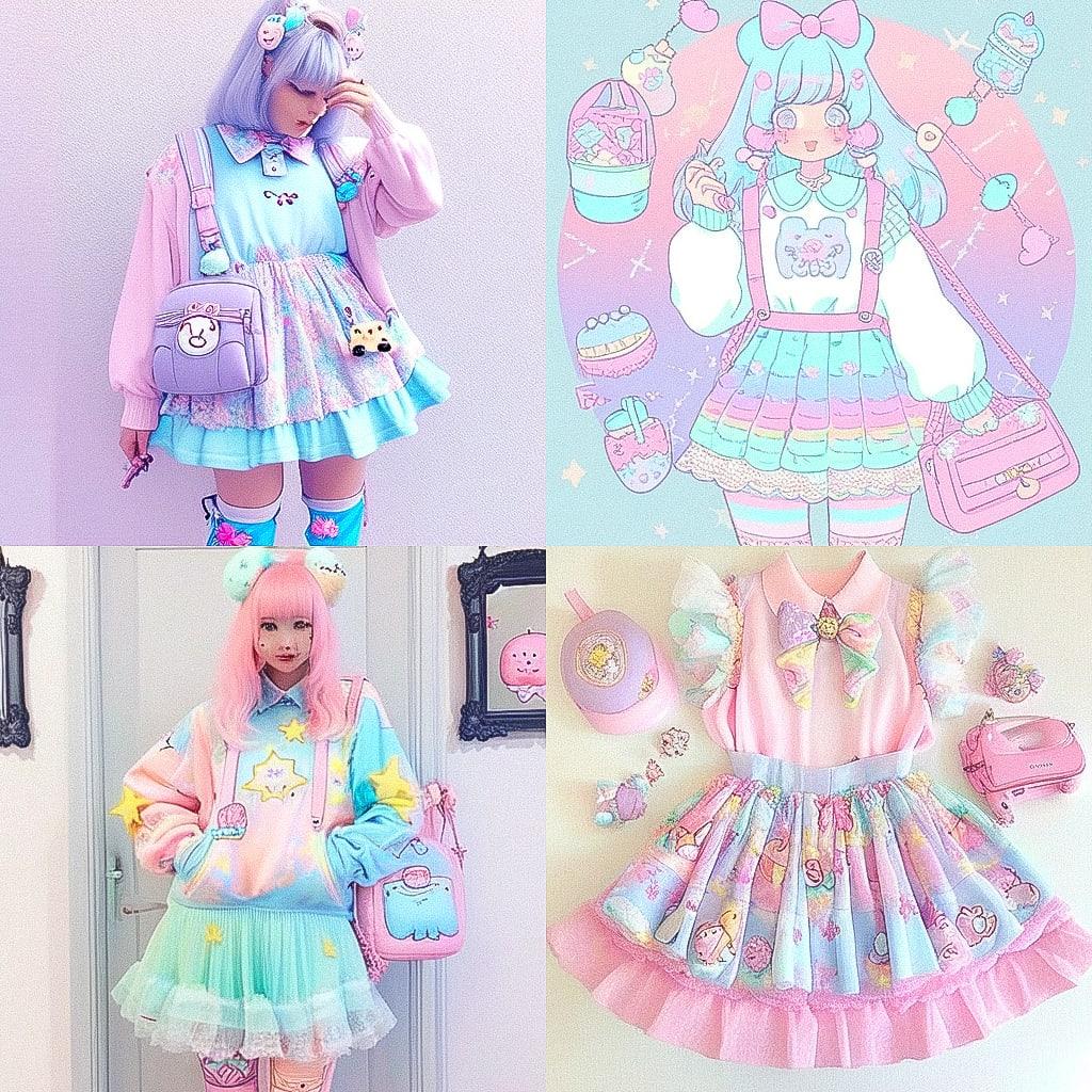 Fairy Kei fashion style, Midjourney Niji 4, render 1 of 4