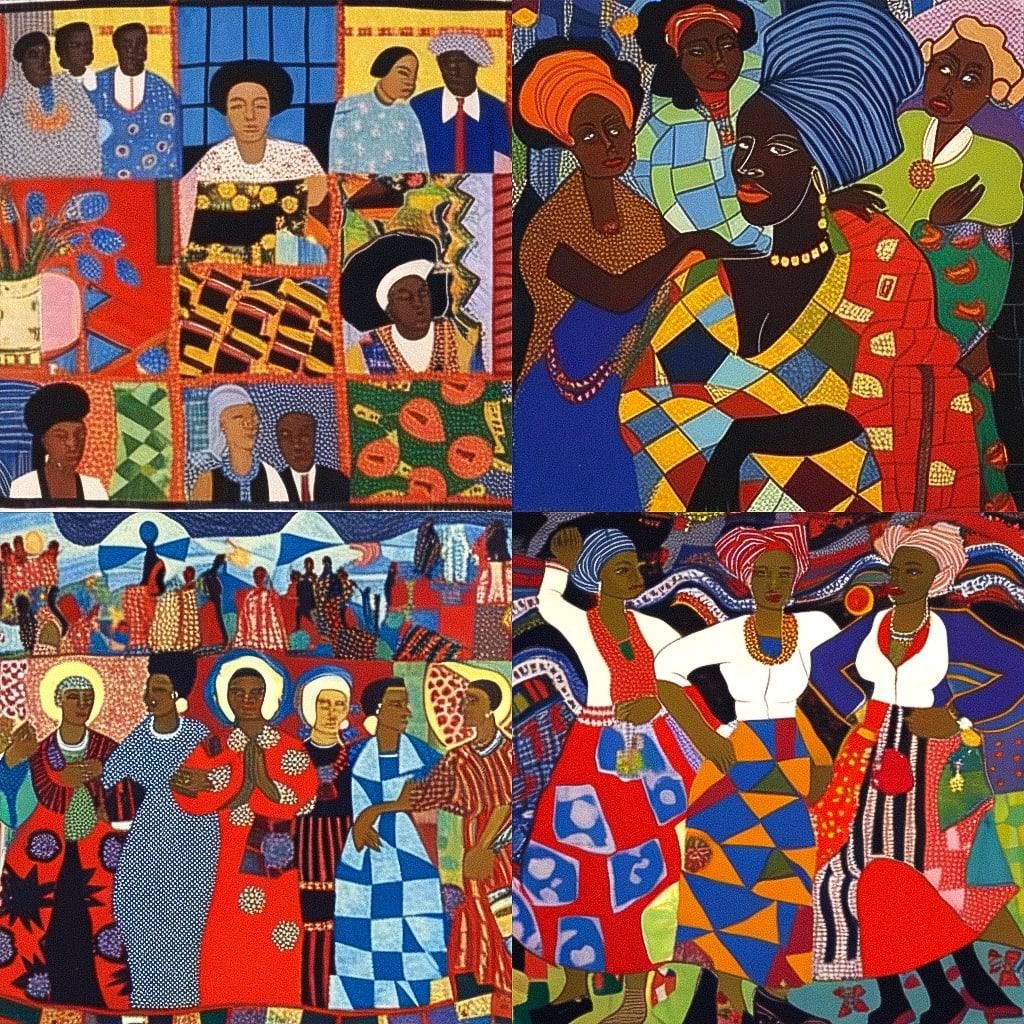 Faith Ringgold style, Midjourney Niji 4, render 1 of 4