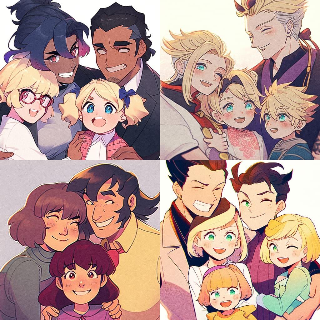 Family portrait style, Midjourney Niji 5, render 1 of 4