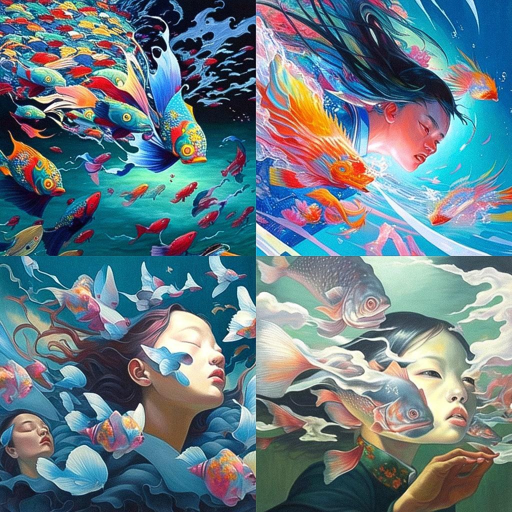 Fang Lijun style, Midjourney Niji 4, render 1 of 4