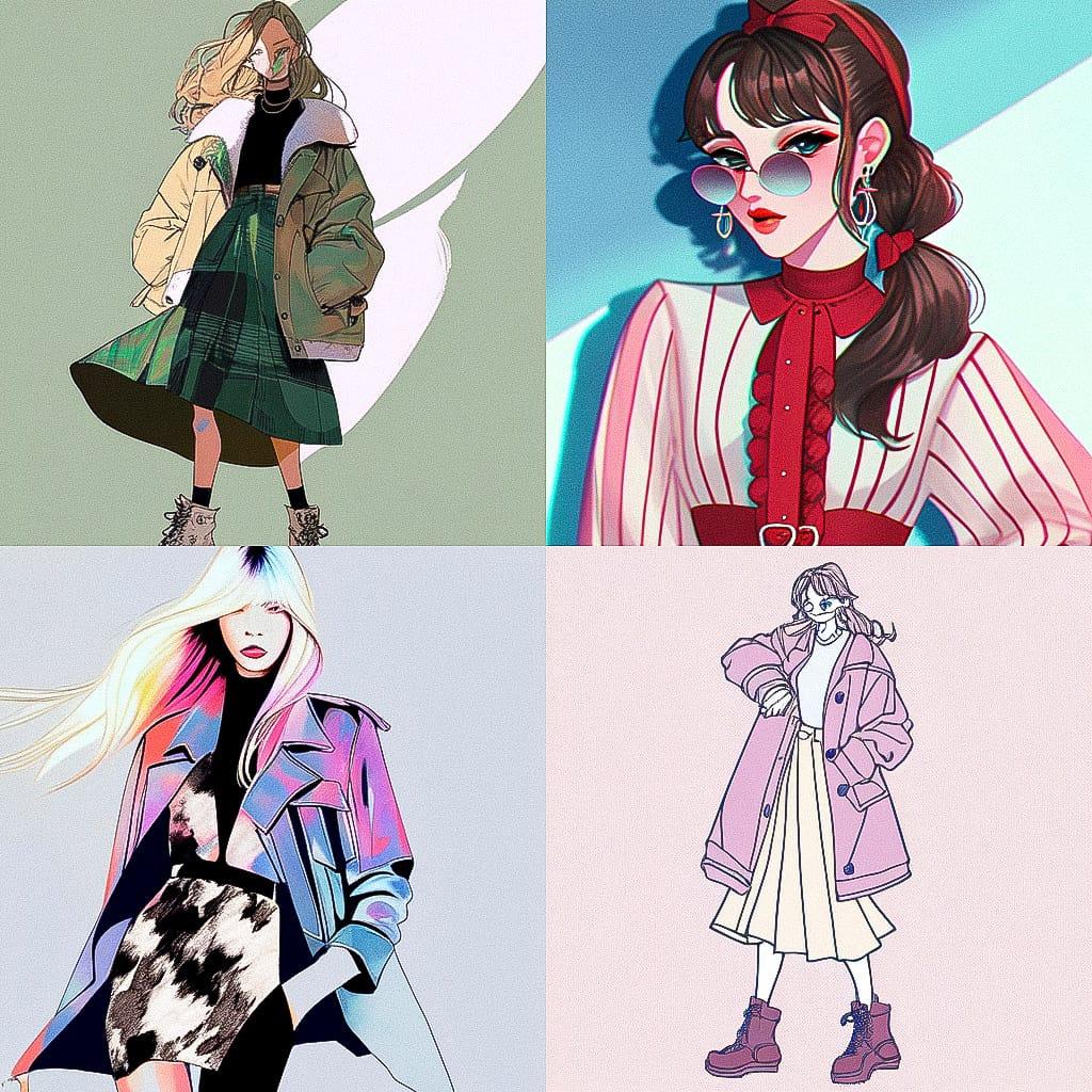 Fashion illustration style, Midjourney Niji 4, render 1 of 4