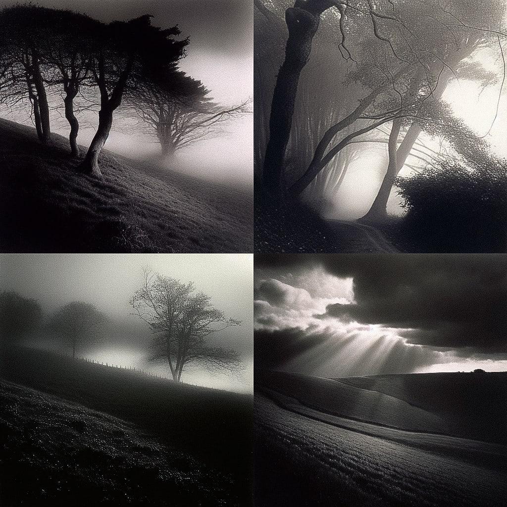 Fay Godwin style, Midjourney Niji 4, render 1 of 4