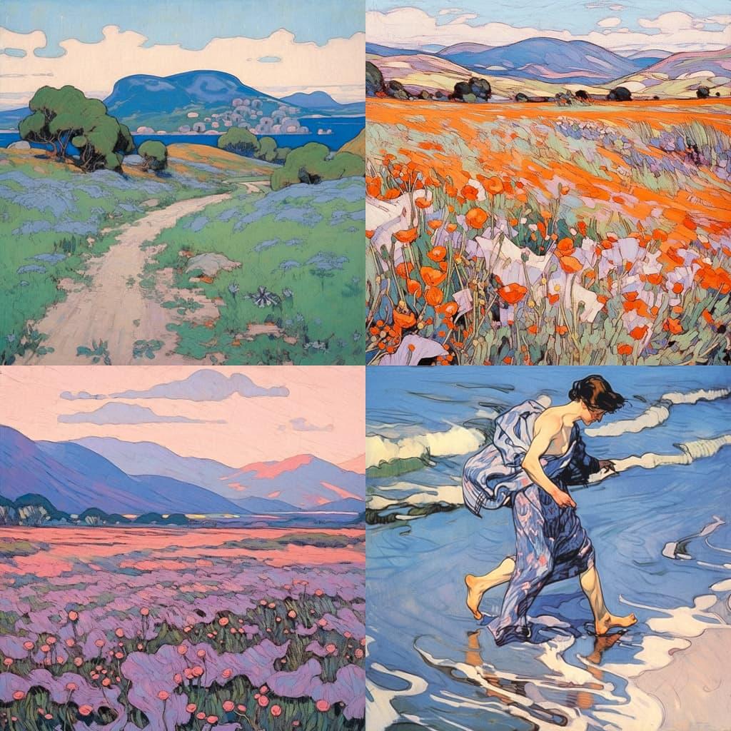 Ferdinand Hodler style, Midjourney Niji 5, render 1 of 4