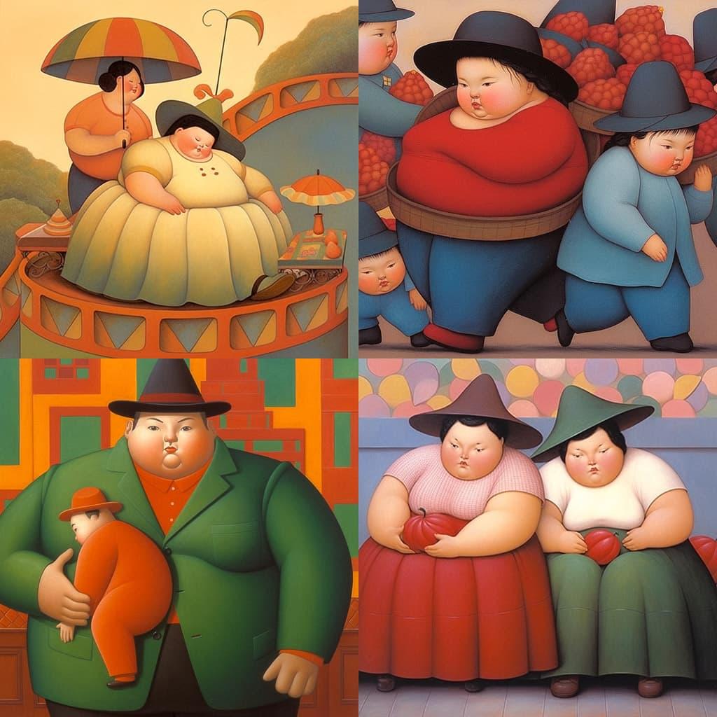Fernando Botero style, Midjourney Niji 5, render 1 of 4