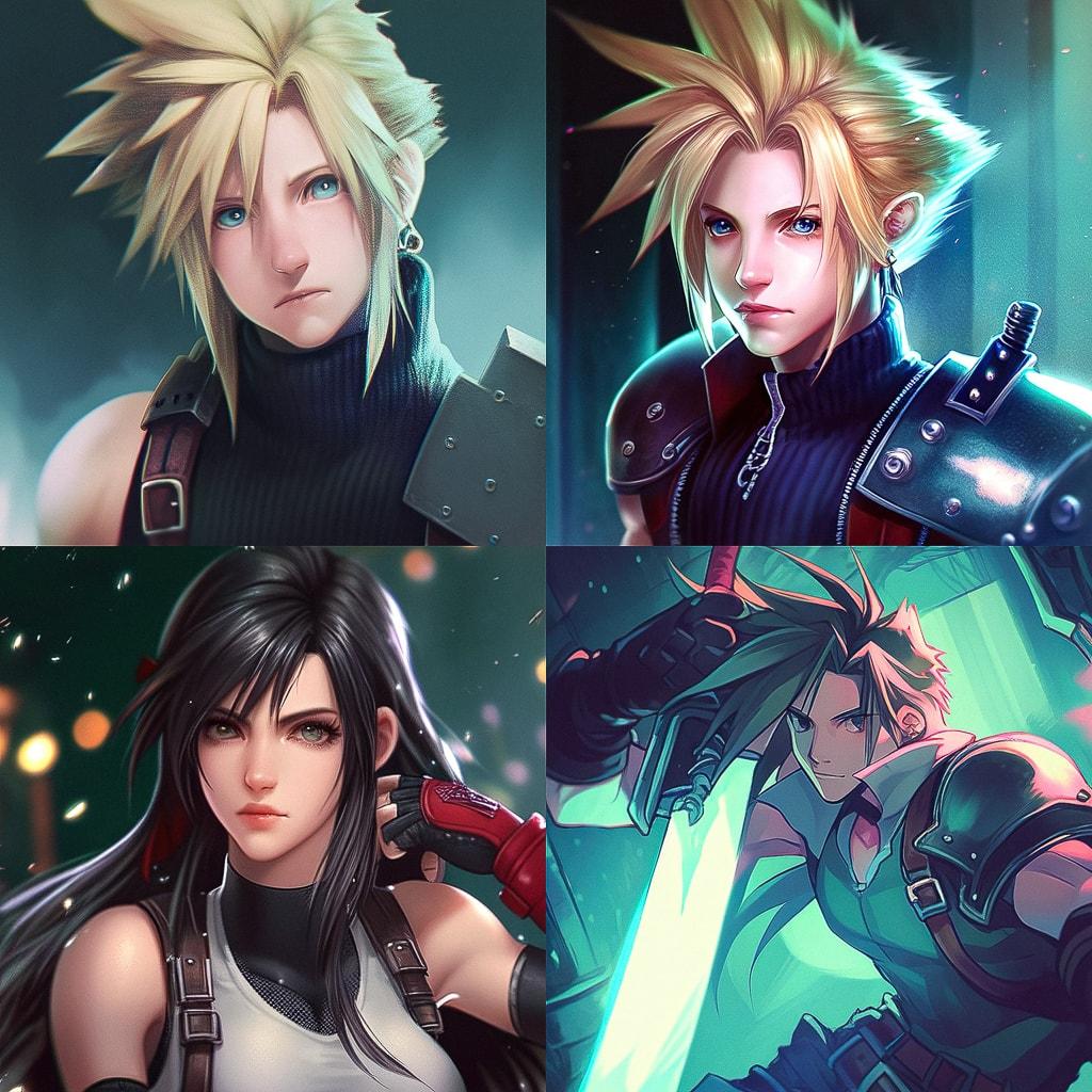 Final Fantasy VII style, Midjourney Niji 4, render 1 of 4