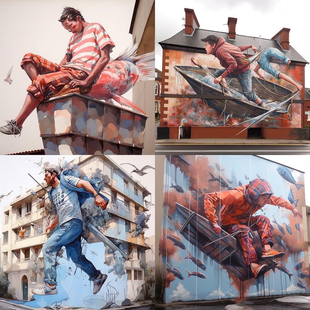 Fintan Magee style, Midjourney Niji 5, render 1 of 4