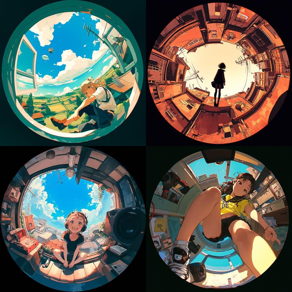 Fish-eye view style, Midjourney Niji 6, render 1 of 4