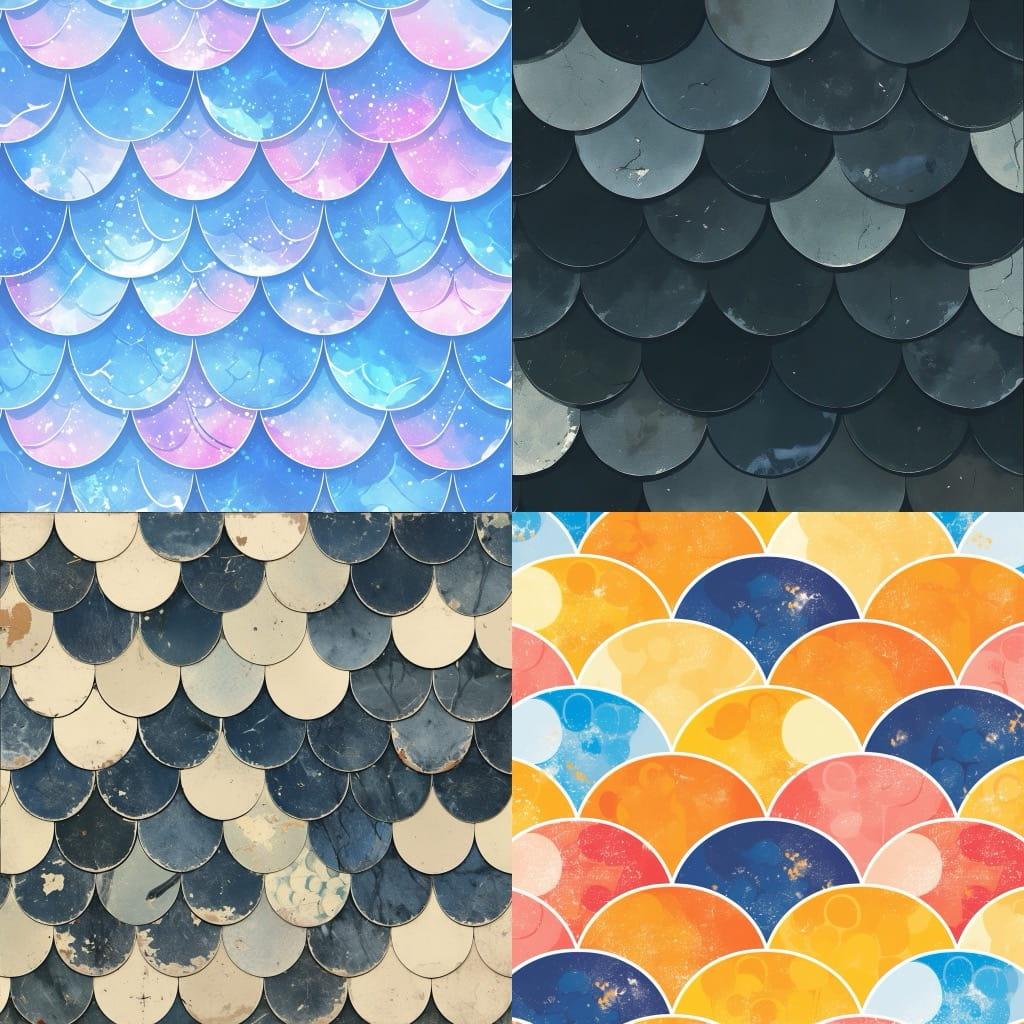 Fish scale texture style, Midjourney Niji 6, render 1 of 4