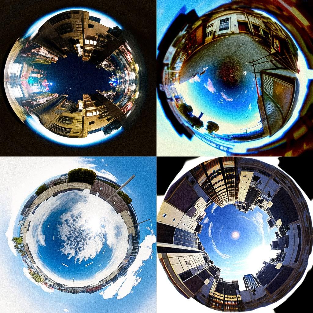 Fisheye lens style, Midjourney Niji 4, render 1 of 4