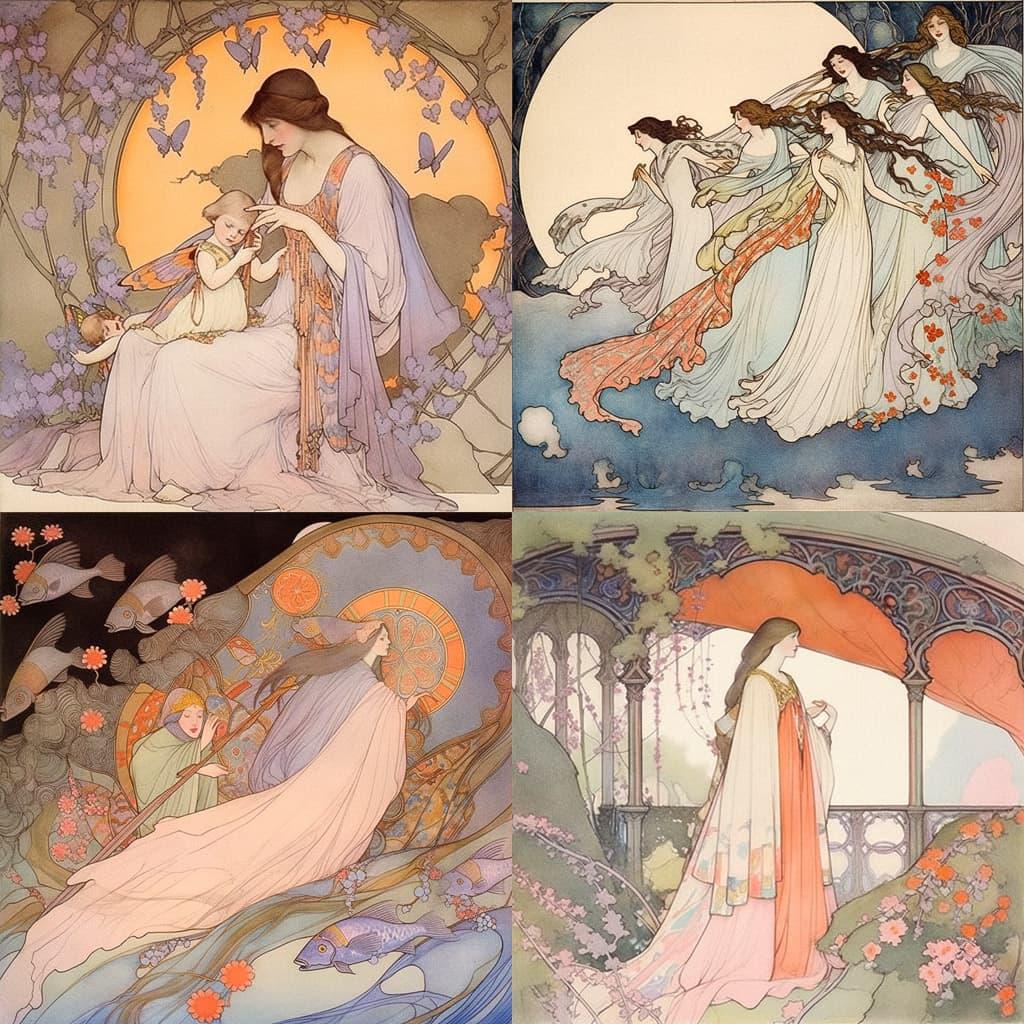 Florence Harrison style, Midjourney Niji 5, render 1 of 4