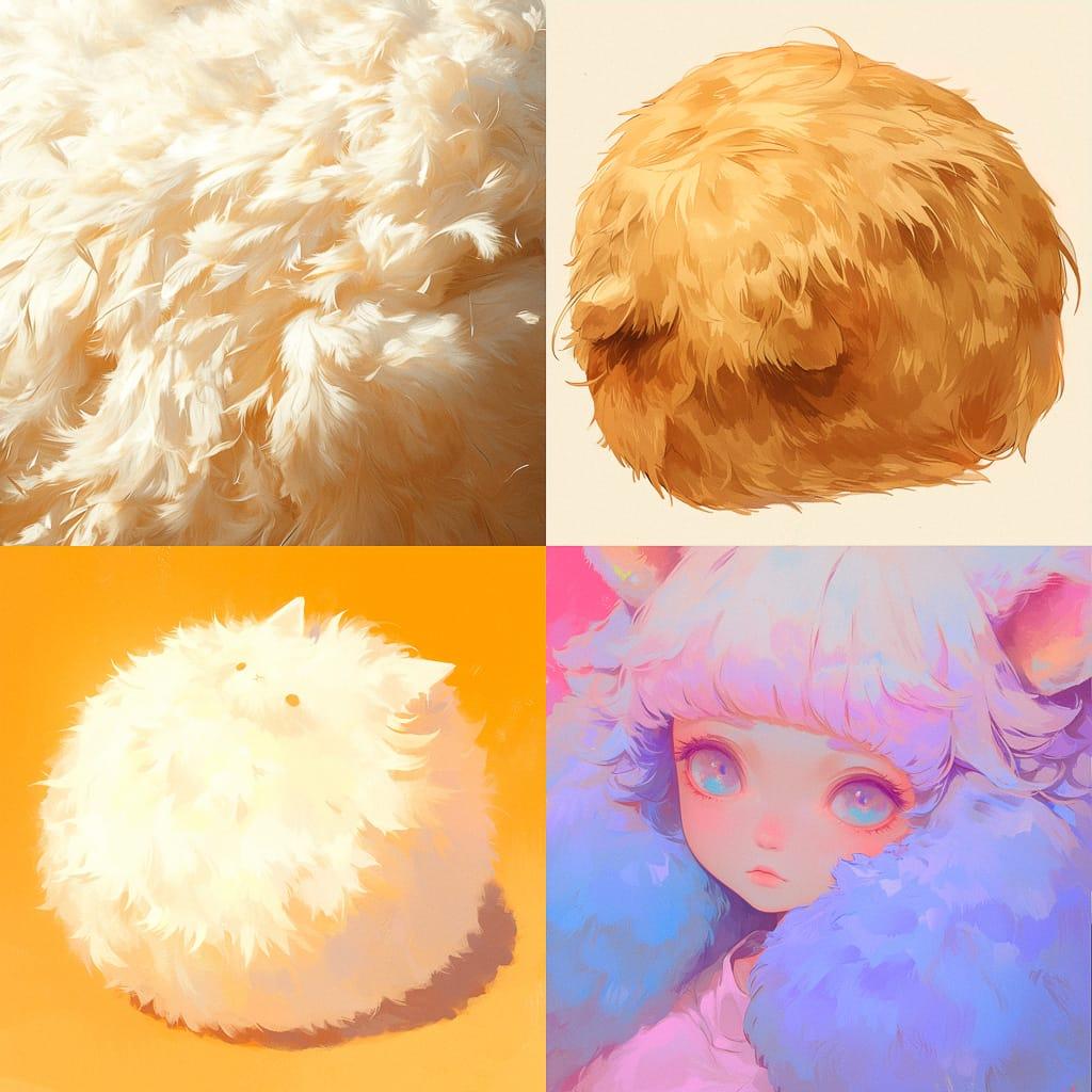 Fluffy texture style, Midjourney Niji 6, render 1 of 4