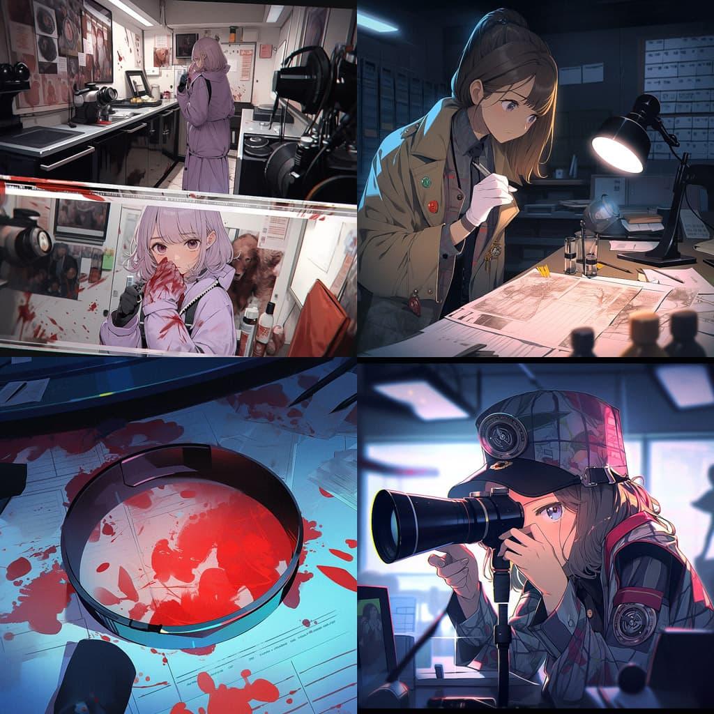 Forensic photography style, Midjourney Niji 4, render 1 of 4