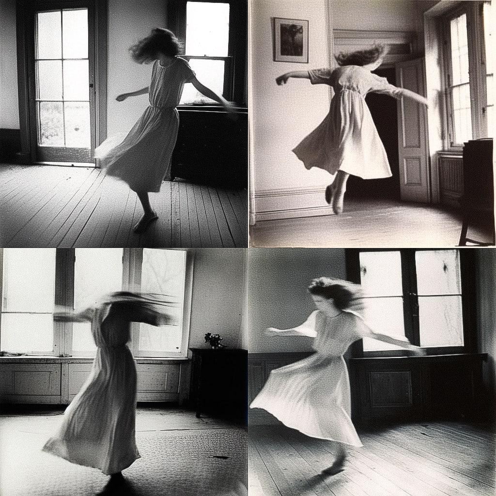 Francesca Woodman style, Midjourney Niji 4, render 1 of 4