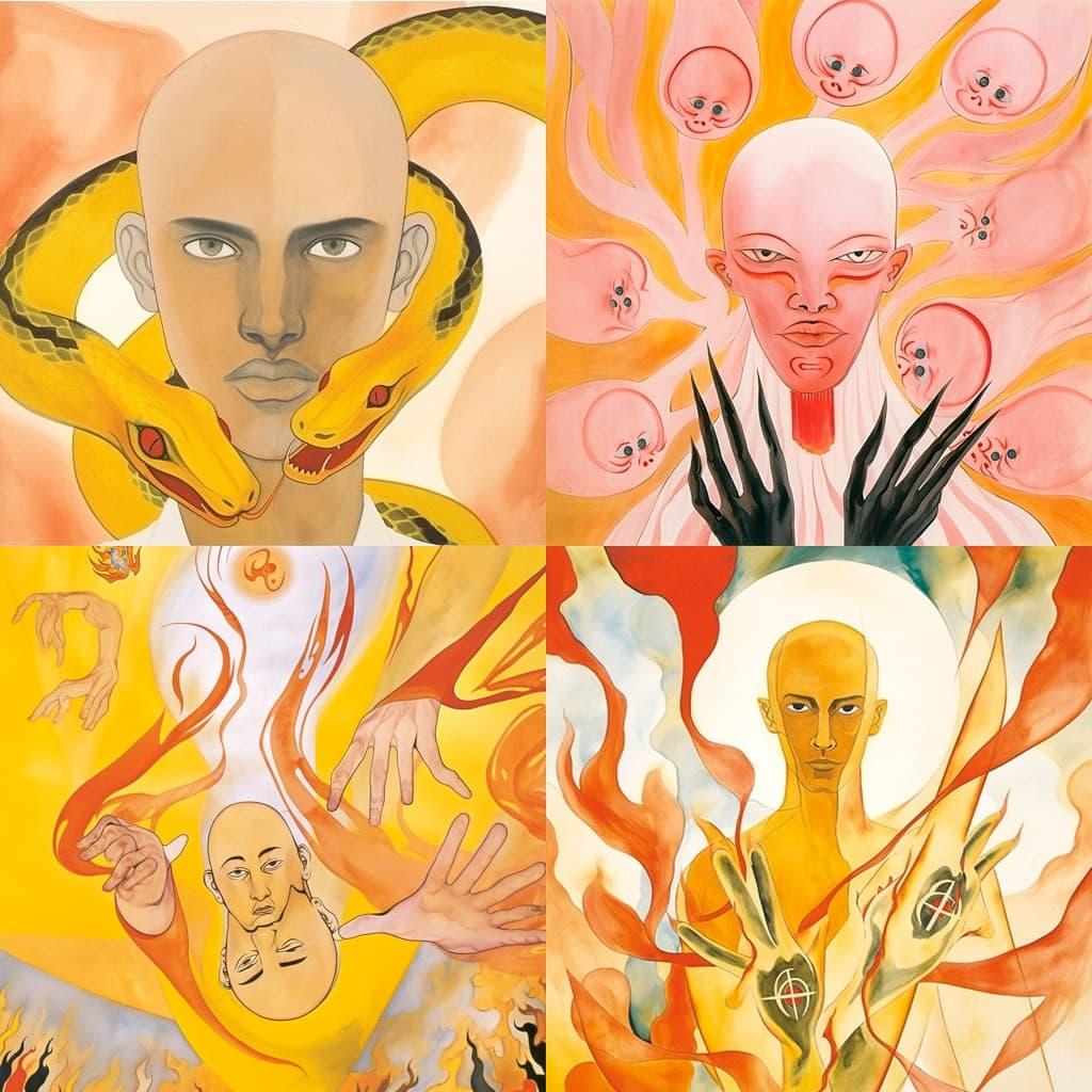 Francesco Clemente style, Midjourney Niji 5, render 1 of 4