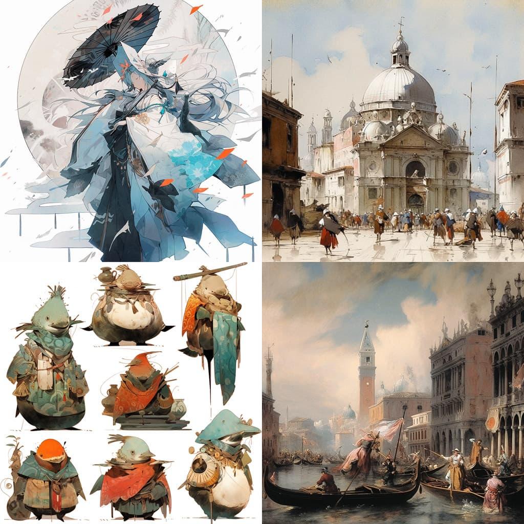 Francesco Guardi style, Midjourney Niji 5, render 1 of 4