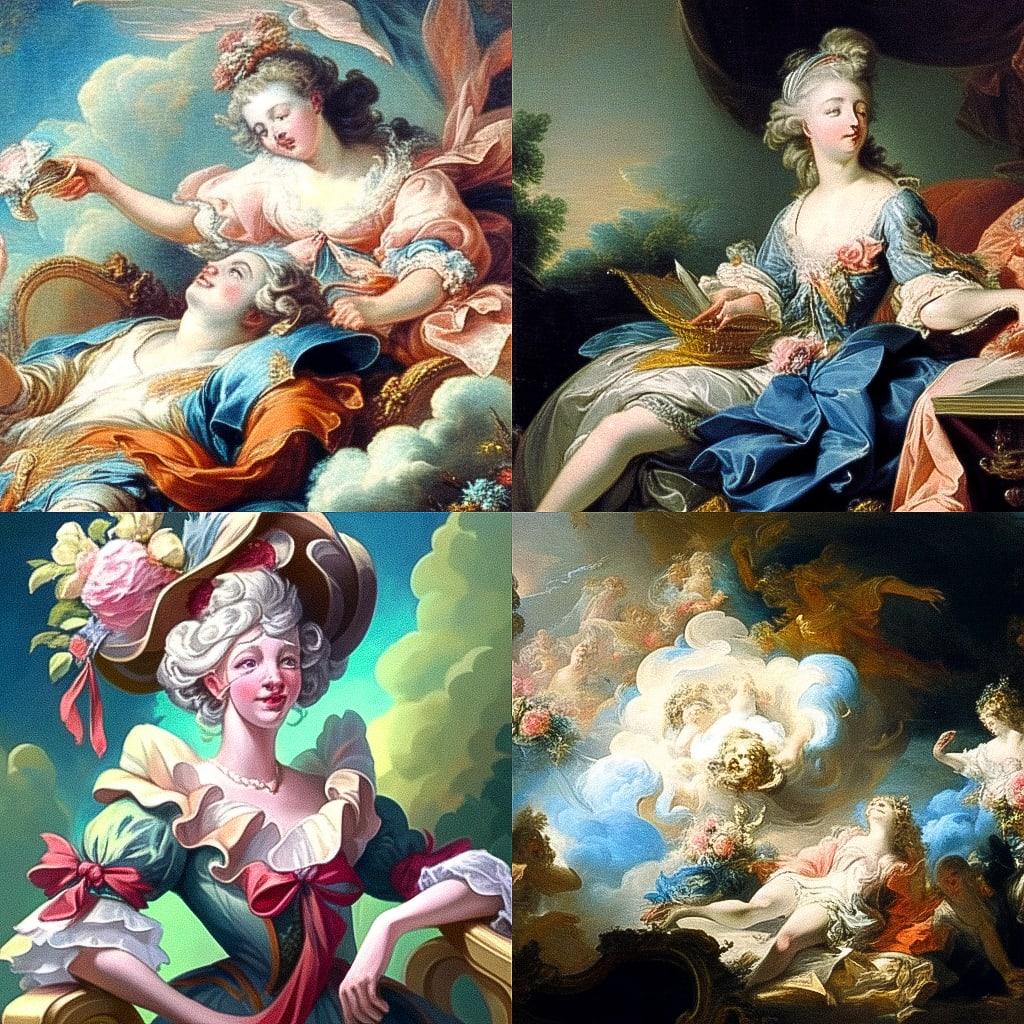 Francois Boucher style, Midjourney Niji 4, render 1 of 4